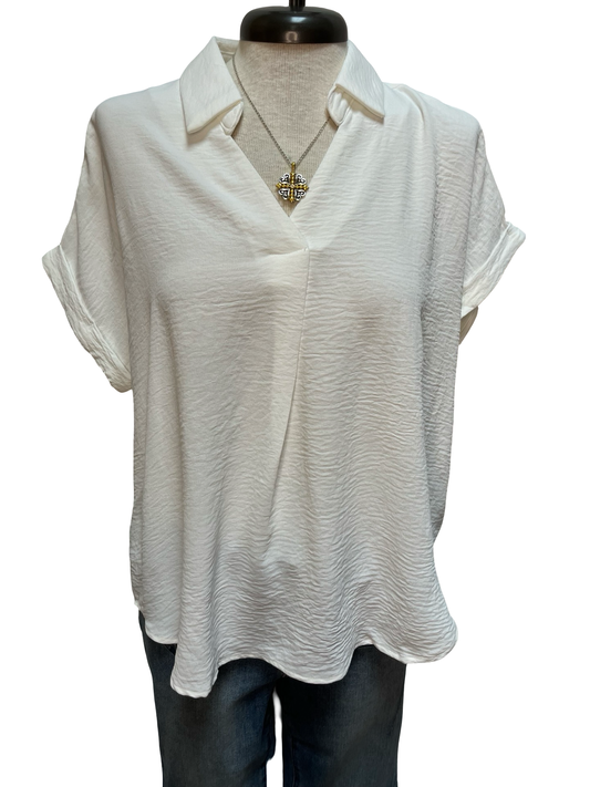 Collared Woven Top Off White