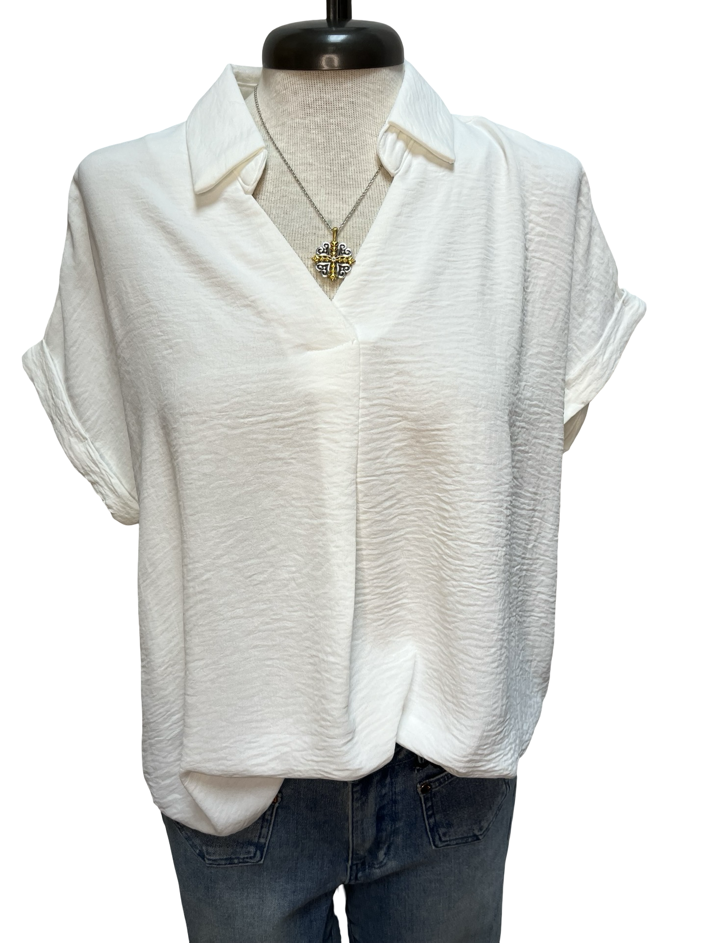 Collared Woven Top Off White