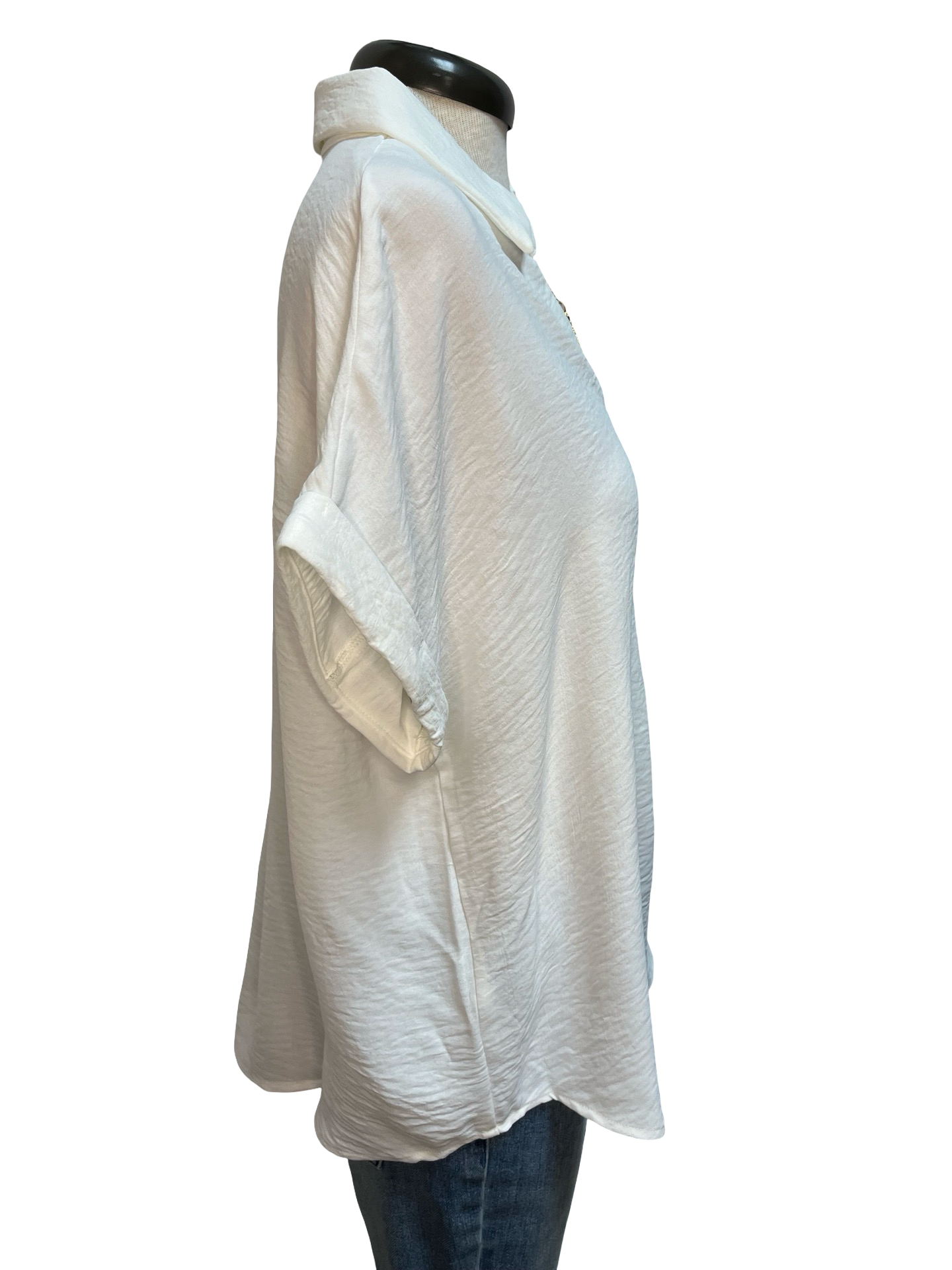 Collared Woven Top Off White