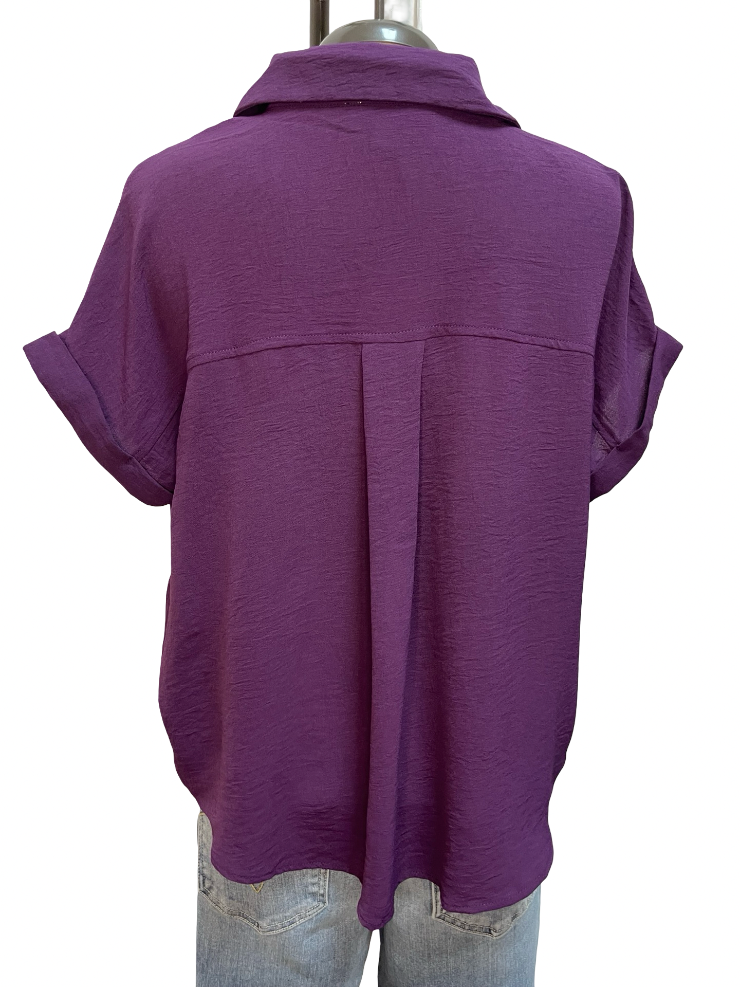 Drop Shoulder Collared Woven Top Purple