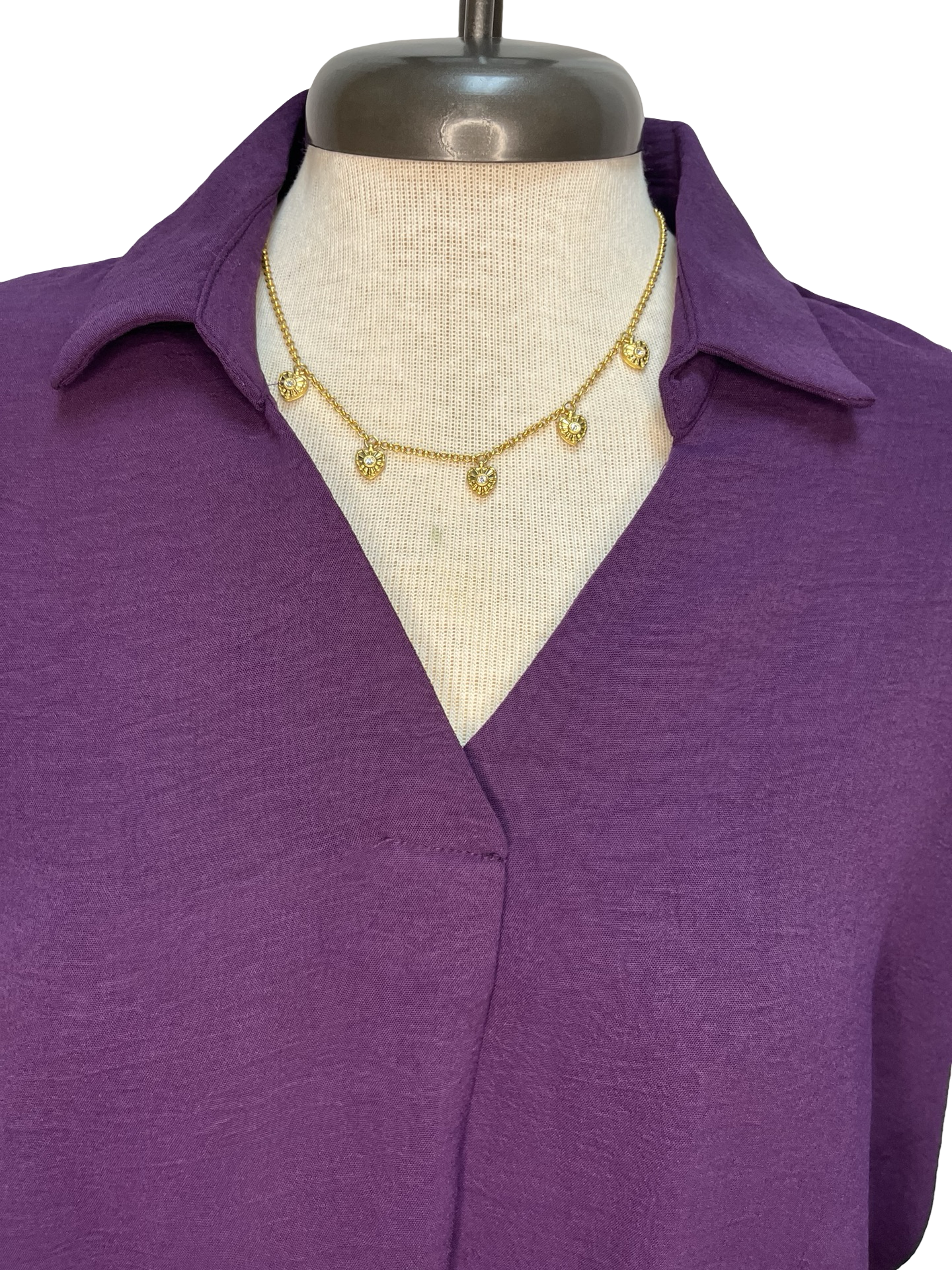 Drop Shoulder Collared Woven Top Purple
