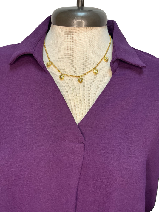 Drop Shoulder Collared Woven Top Purple