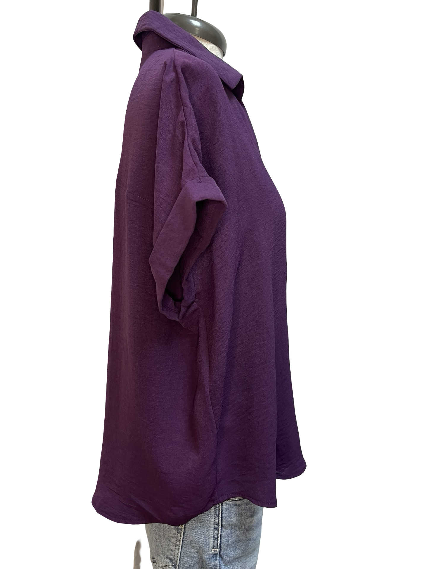 Drop Shoulder Collared Woven Top Purple