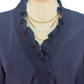 Short Bubble Sleeve Smocked Neck Top Navy