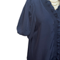 Short Bubble Sleeve Smocked Neck Top Navy