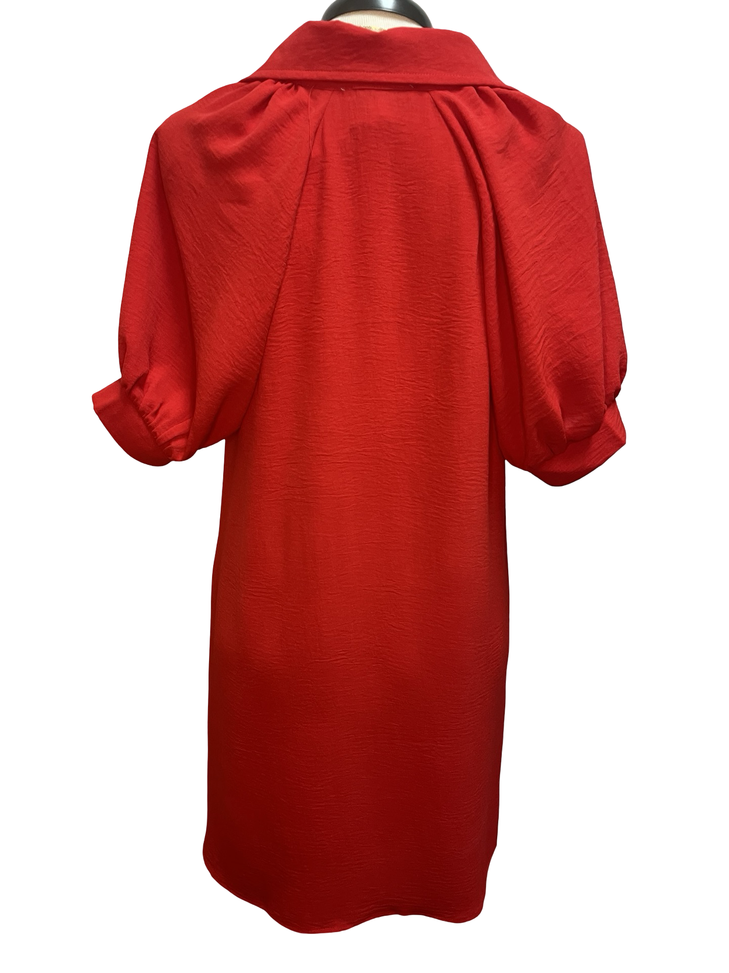 Short Sleeve Button Down Mini Dress Red