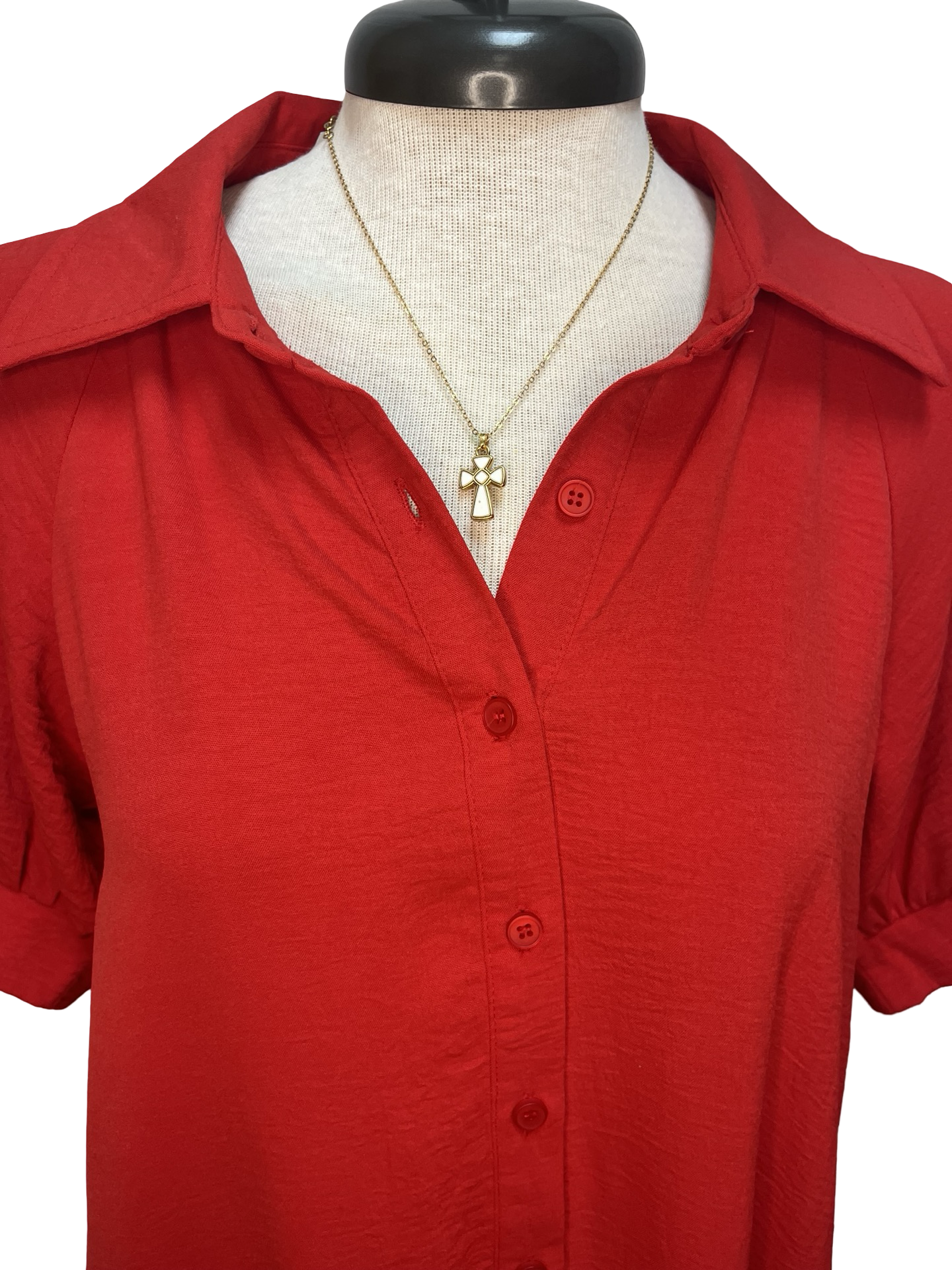 Short Sleeve Button Down Mini Dress Red