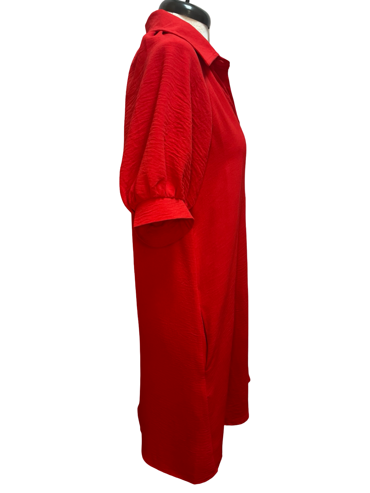 Short Sleeve Button Down Mini Dress Red