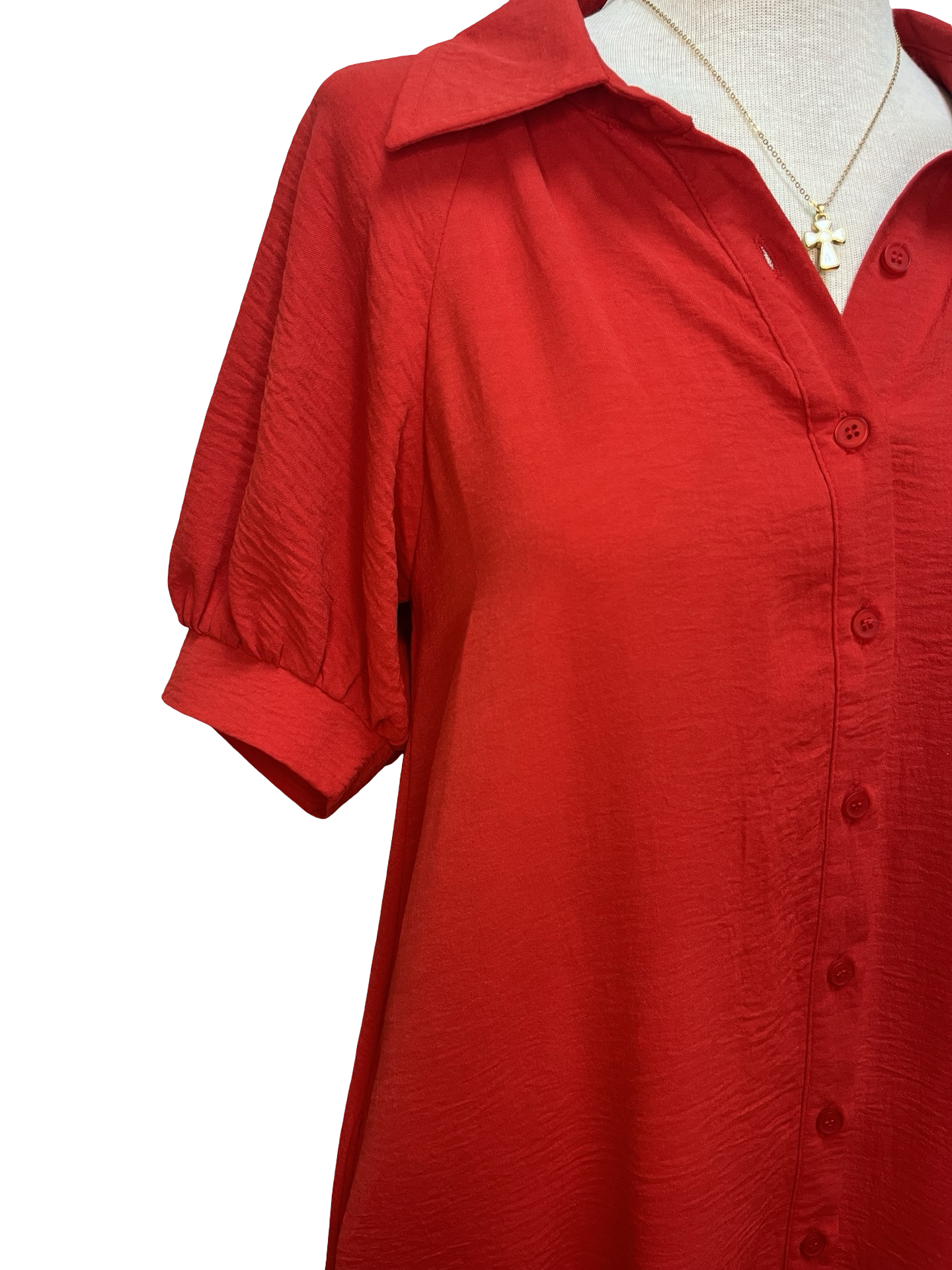 Short Sleeve Button Down Mini Dress Red
