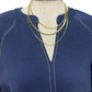 Short Sleeve Knit Stitching Detail Top Navy