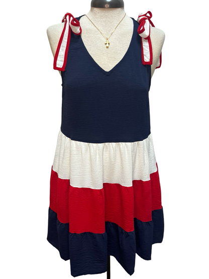Shoulder Bow Tie Color Block Mini Dress