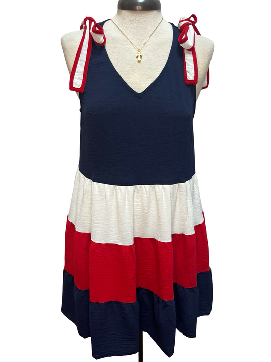 Shoulder Bow Tie Color Block Mini Dress