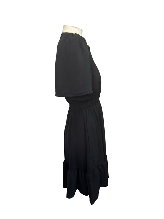 Bell Sleeve Waisted Mini Dress Black