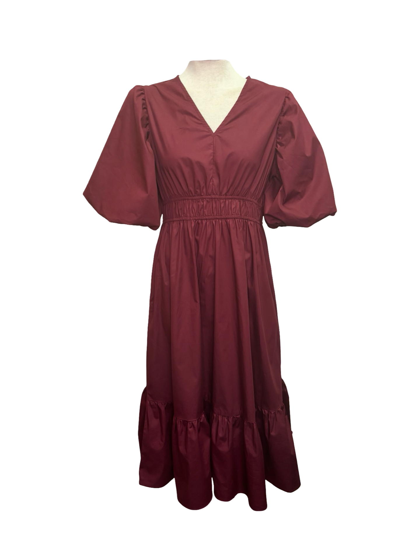 Bubble Sleeve Midi Dress Wine