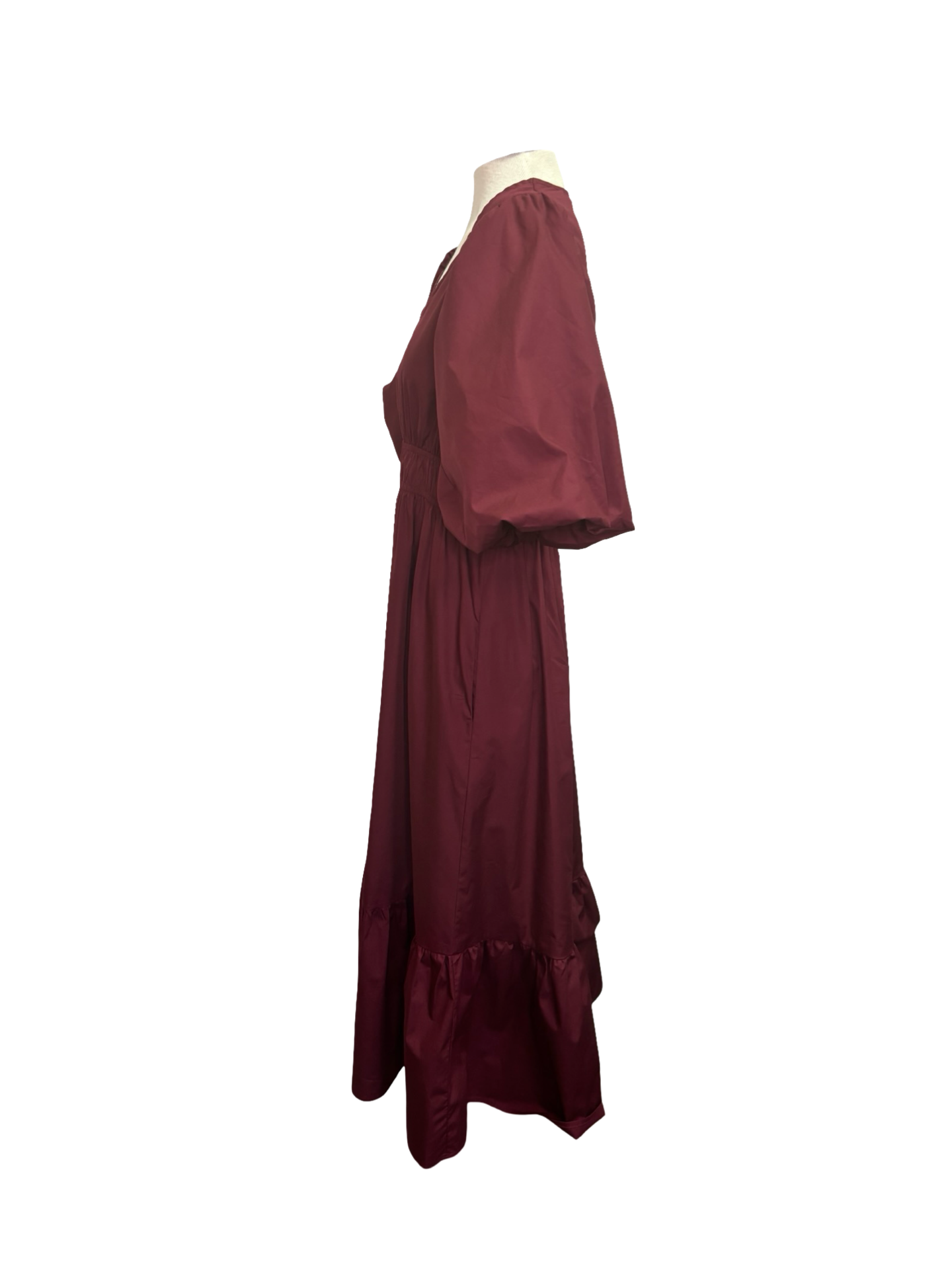 Bubble Sleeve Midi Dress Wine