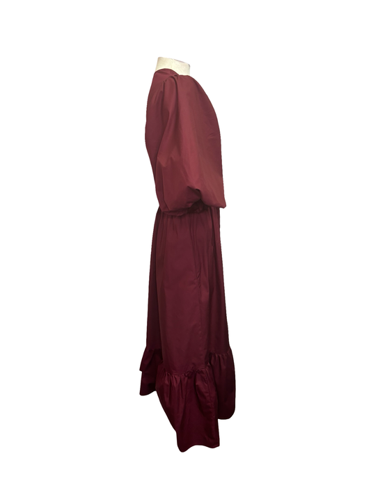 Bubble Sleeve Midi Dress Wine