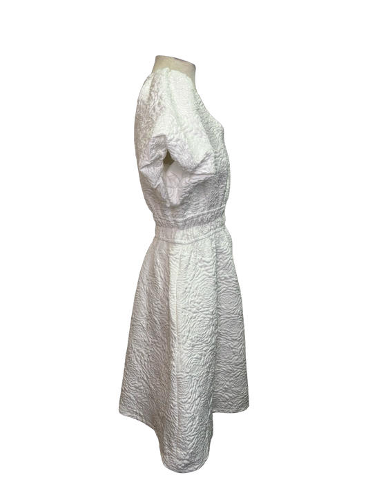 Puff Sleeve Jaquard Mini Dress Off White