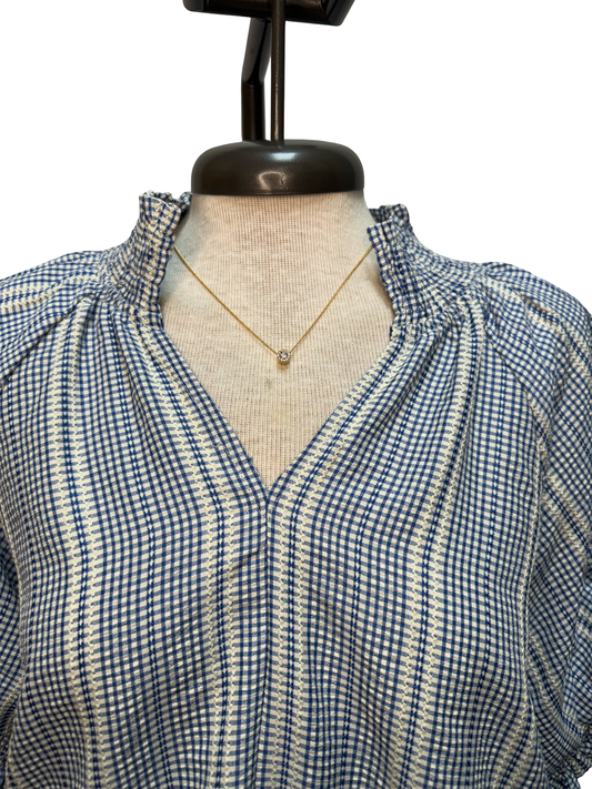Short Puff Sleeve Stripe Top Blue