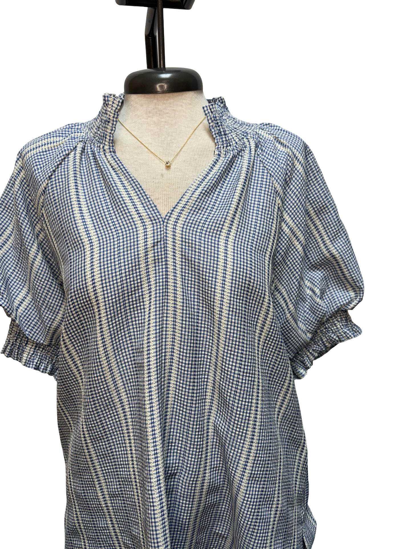 Short Puff Sleeve Stripe Top Blue