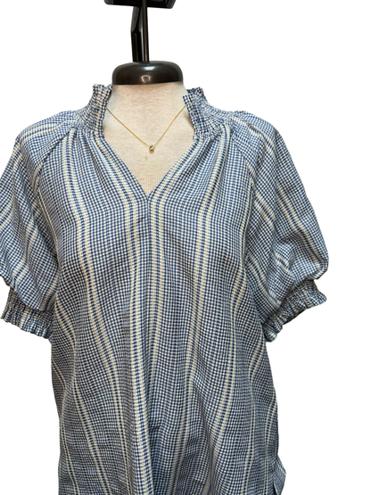 Short Puff Sleeve Stripe Top Blue