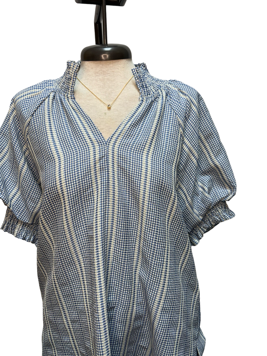 Short Puff Sleeve Stripe Top Blue