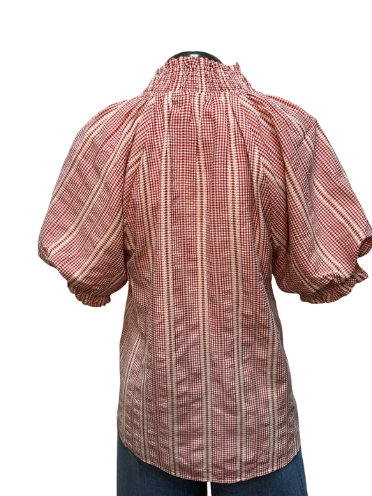 Short Puff Sleeve Stripe Top Red