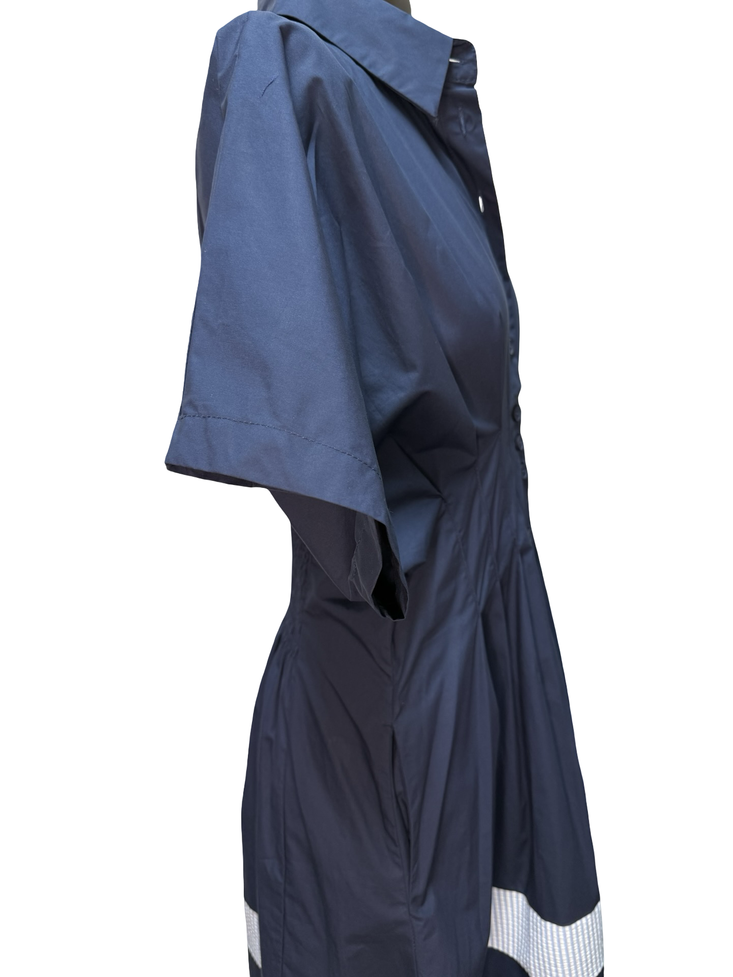 Short Sleeve Ruched Waist Shirt Dress Navy