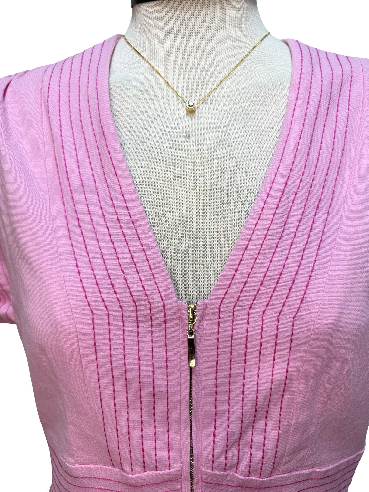 Short Sleeve Zip Up Dress Pink