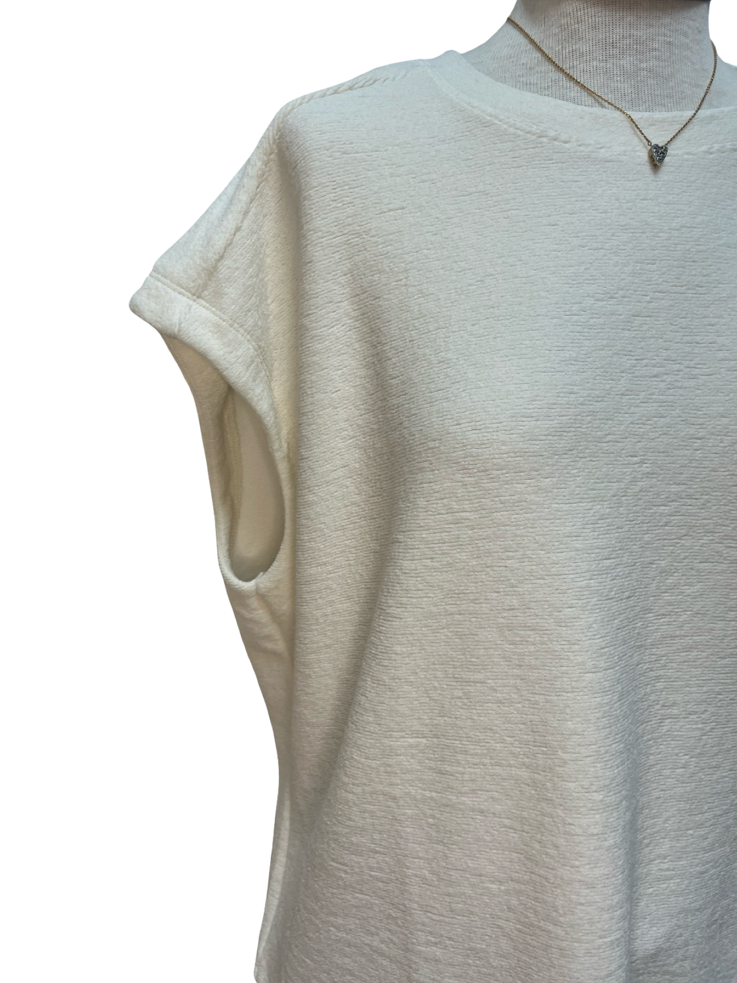 Soft Brush Fabric Round Neck Short Sleeve Top Ivory
