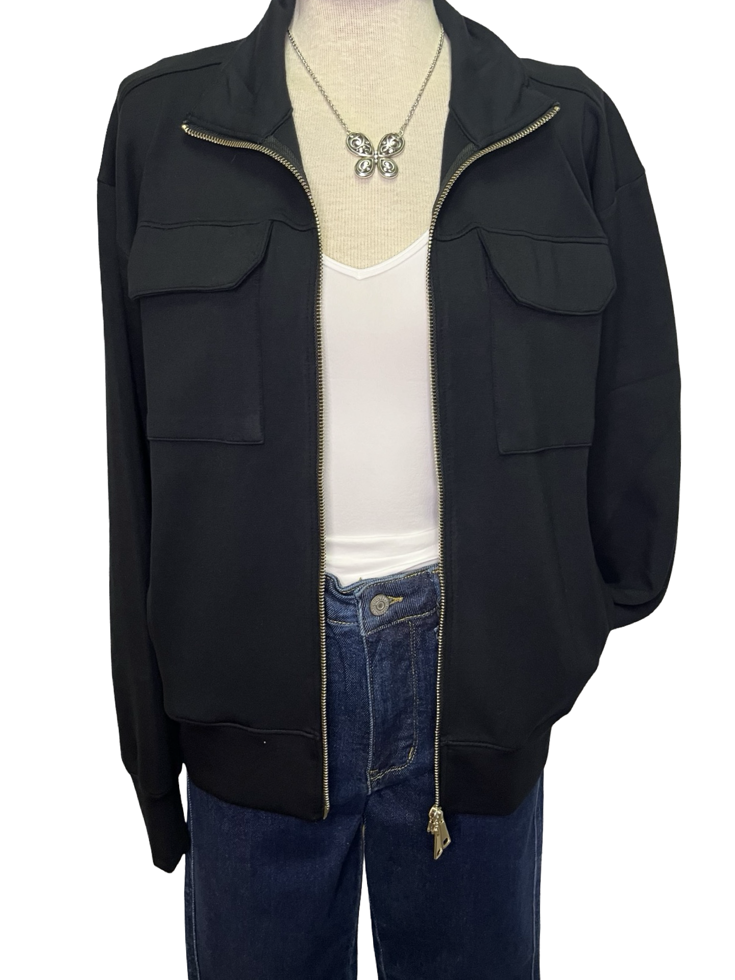 DreamTech Double Zip Bomber Jacket Black