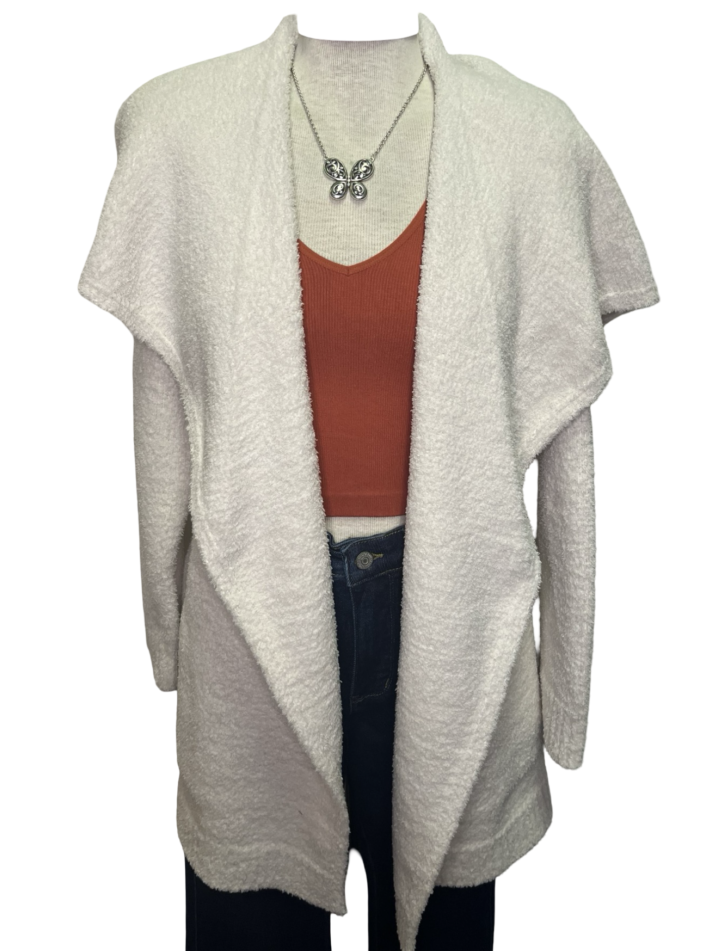 Ultra-Marshmallow Wrap Cardigan with Exaggerated Collar Almond