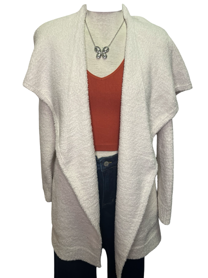 Ultra-Marshmallow Wrap Cardigan with Exaggerated Collar Almond