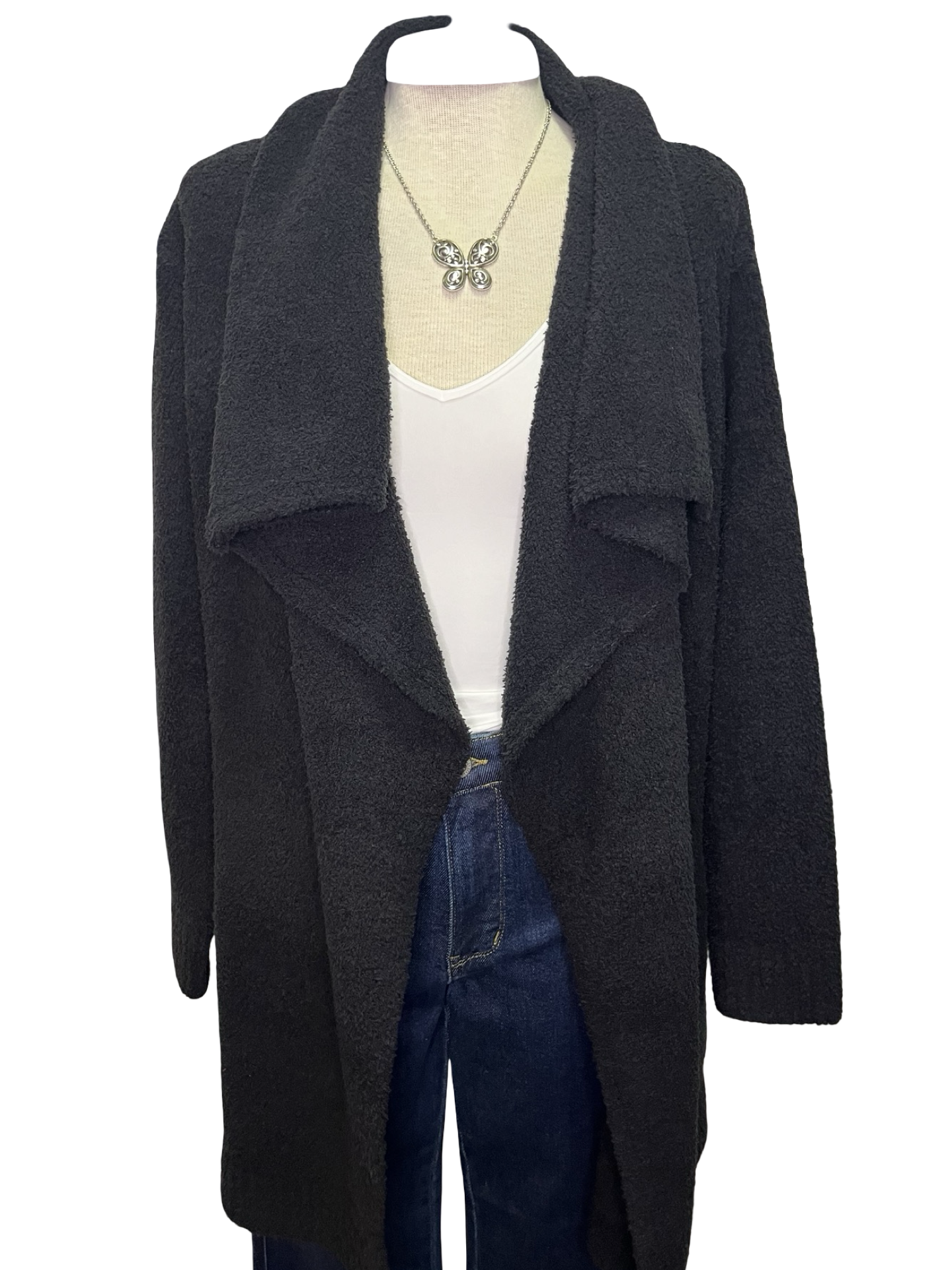 Ultra-Marshmallow Wrap Cardigan with Exaggerated Collar Black