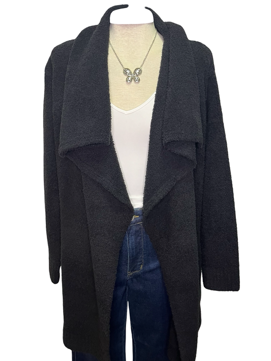Ultra-Marshmallow Wrap Cardigan with Exaggerated Collar Black