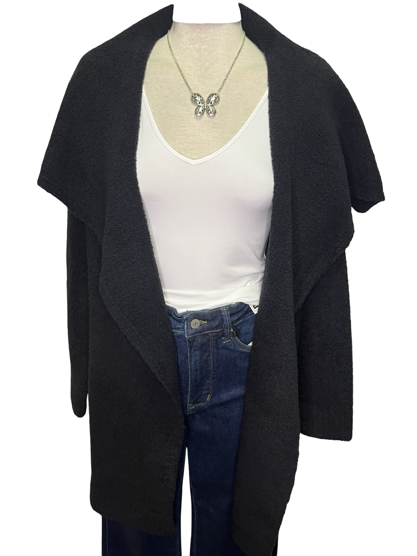 Ultra-Marshmallow Wrap Cardigan with Exaggerated Collar Black
