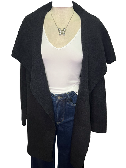 Ultra-Marshmallow Wrap Cardigan with Exaggerated Collar Black