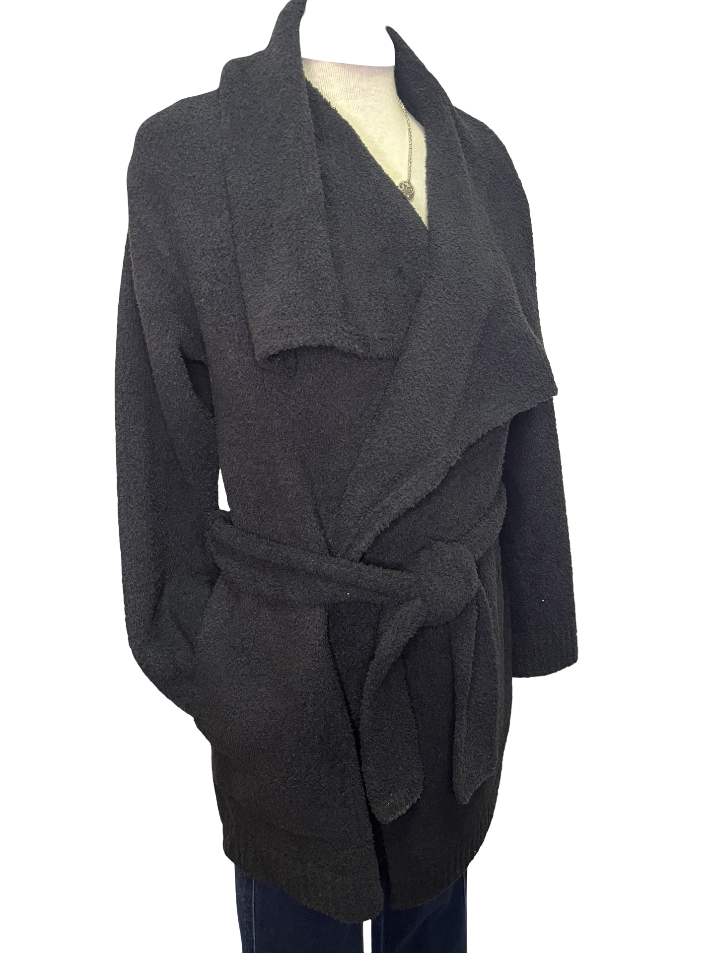 Ultra-Marshmallow Wrap Cardigan with Exaggerated Collar Black