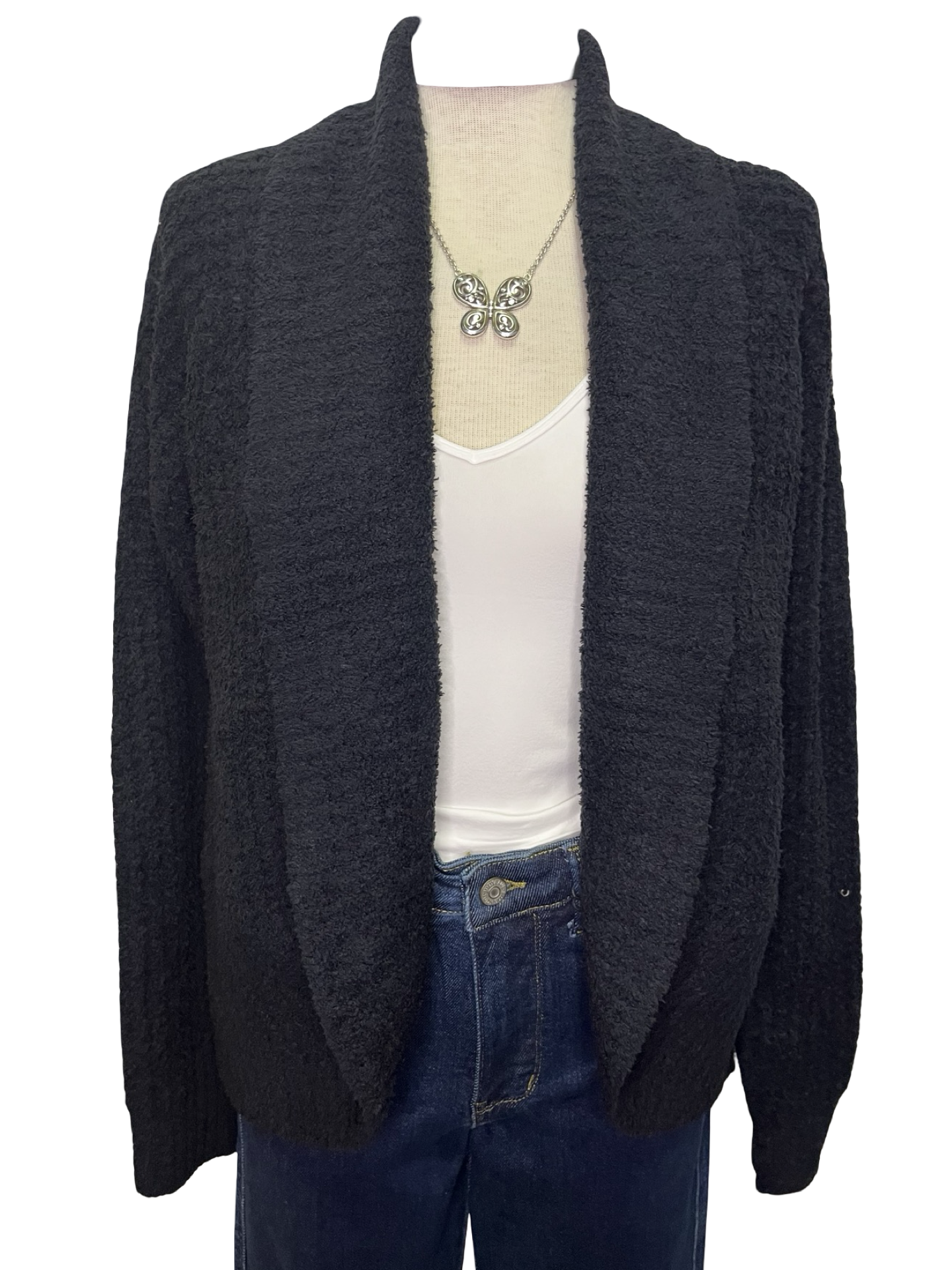 Waffle Marshmallow Cocoon Cardigan Black