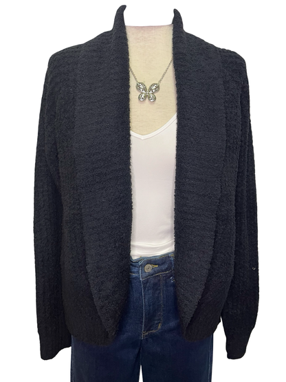 Waffle Marshmallow Cocoon Cardigan Black