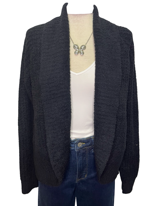 Waffle Marshmallow Cocoon Cardigan Black