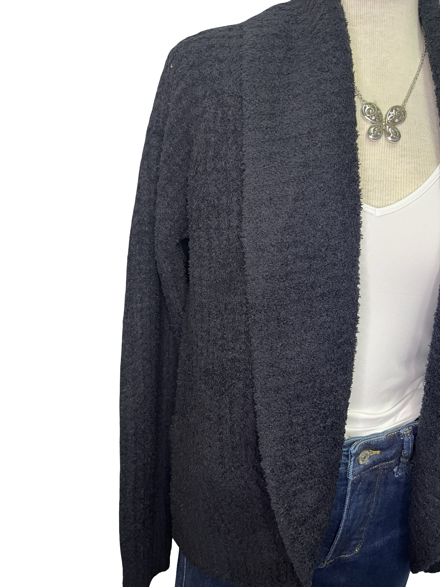 Waffle Marshmallow Cocoon Cardigan Black