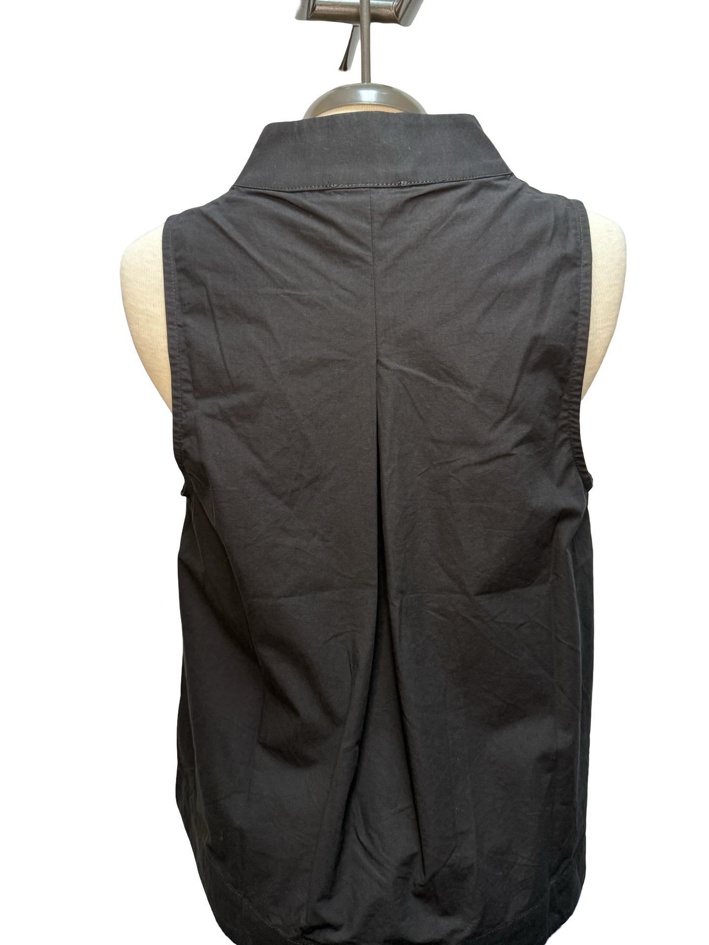 Split V Neck Stand Collar Top Black