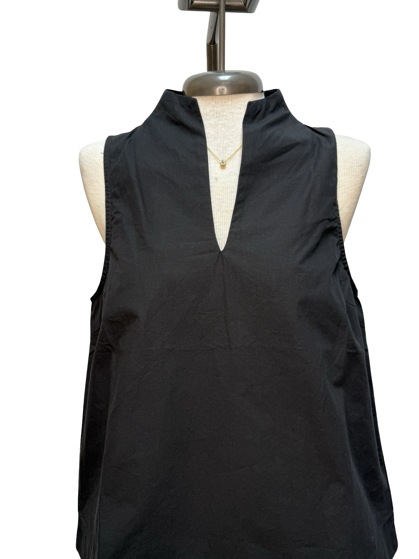 Split V Neck Stand Collar Top Black