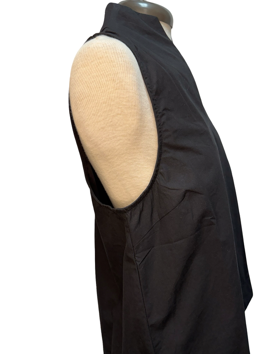Split V Neck Stand Collar Top Black
