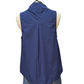 Split V Neck Stand Collar Top Navy