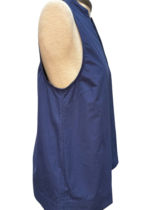Split V Neck Stand Collar Top Navy