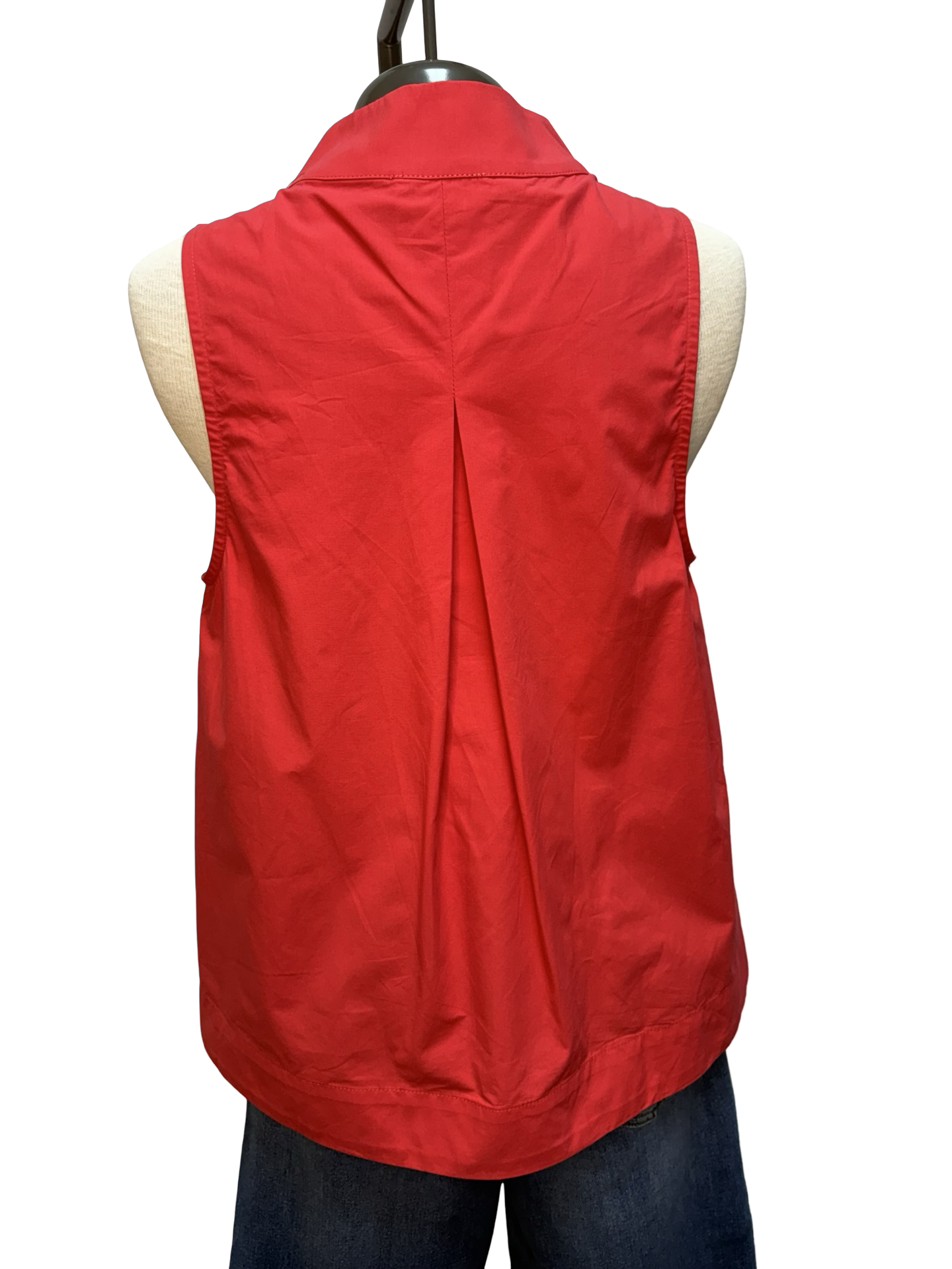 Split V Neck Stand Collar Top Red