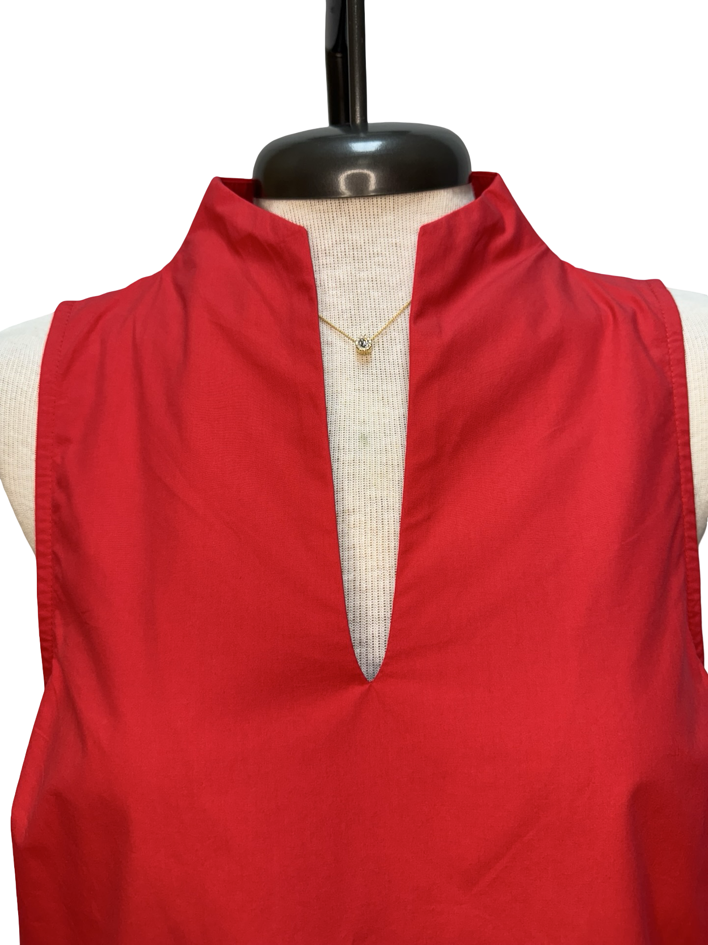 Split V Neck Stand Collar Top Red