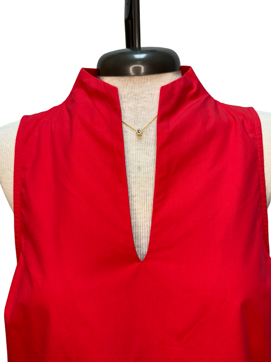 Split V Neck Stand Collar Top Red