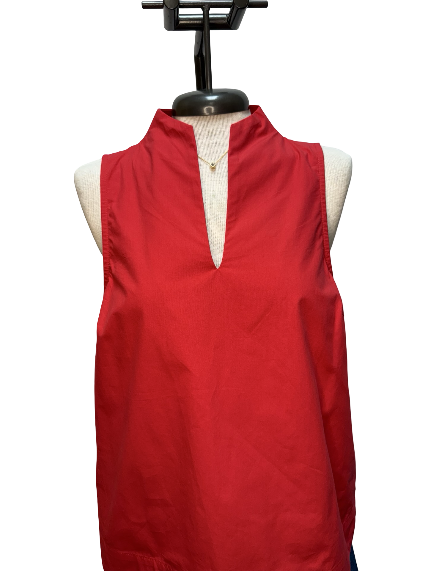 Split V Neck Stand Collar Top Red
